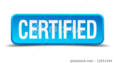 certified blue 3d realistic square isolated button 12651444