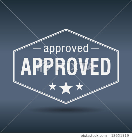 approved hexagonal white vintage retro style label - Stock Illustration ...