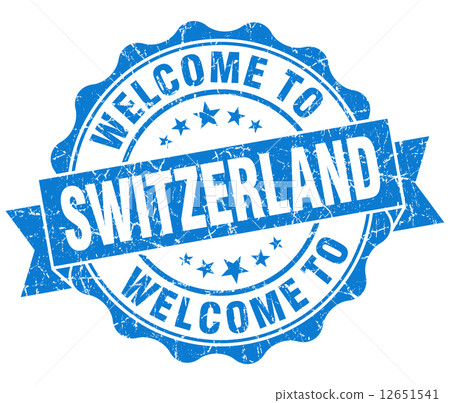 Welcome to Switzerland blue grungy vintage isolated seal 12651541