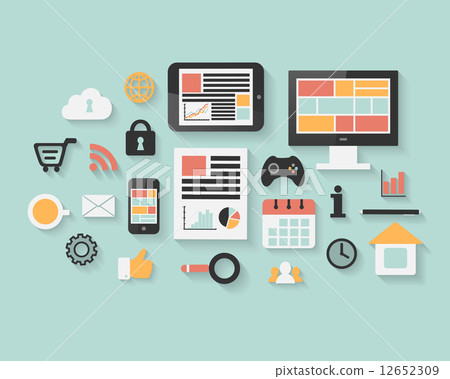 Flat technology, business and social media web icons set Flat technology, business and social media web icons set 12652309