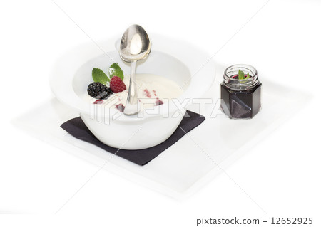 semolina with jam on a white background in the restaurant semolina with jam on a white background in the restaurant 12652925