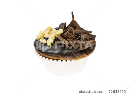 piece of cream cake decorated with chocolate piece of cream cake decorated with chocolate 12652933