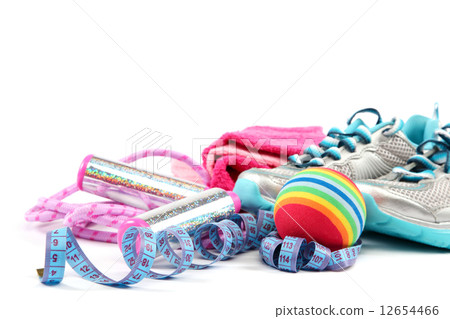 Sport shoes, equipment and measuring tape. 12654466