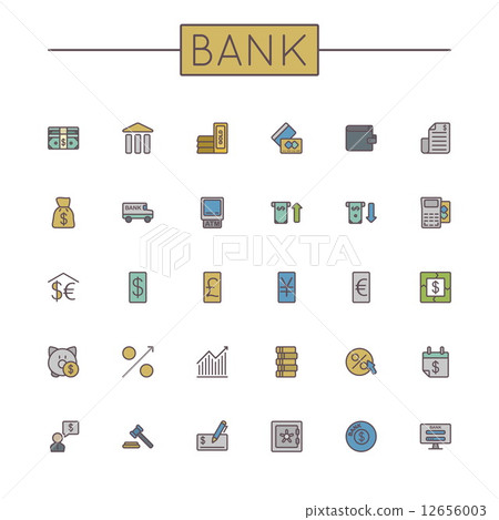 Vector Colored Bank Line Icons 12656003