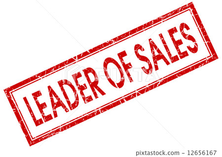 Leader of sales red square grungy stamp isolated on white background 12656167