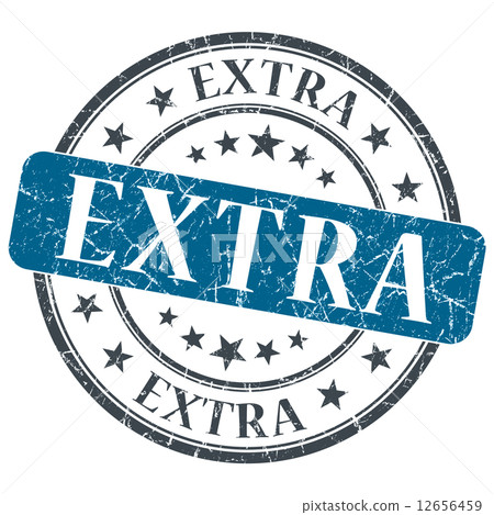 Extra blue grunge round stamp on white background 12656459