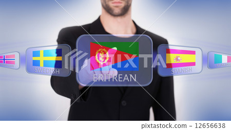 Hand pushing on a touch screen interface 12656638