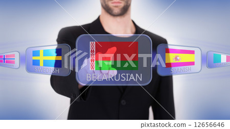 Hand pushing on a touch screen interface 12656646