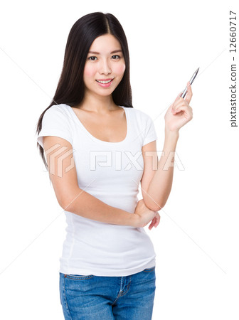 Woman with pen up 12660717