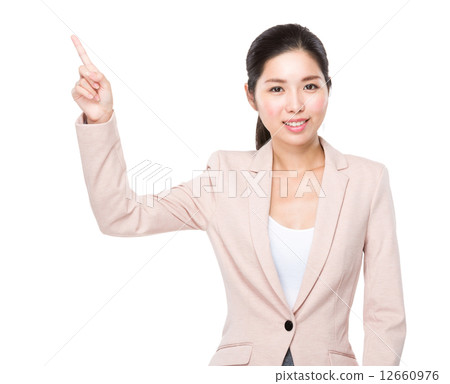 Business woman finger point up 12660976
