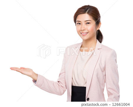 Asian businesswoman with hand show with blank sign 12661004