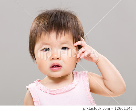 Baby girl scratching head Baby girl scratching head 12661145