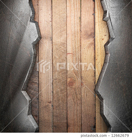 metal on wooden background 12662679