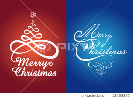 Red and blue Christmas cards with flourish trees, vector set Red and blue Christmas cards with flourish trees, vector set 12665885