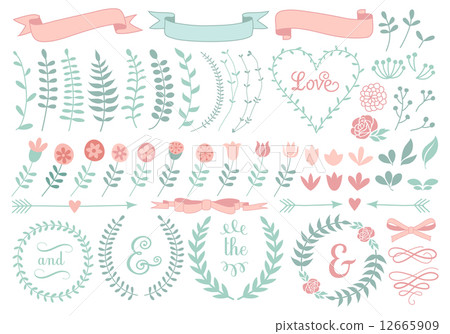 vintage floral laurel wreath set, vector design elements 12665909