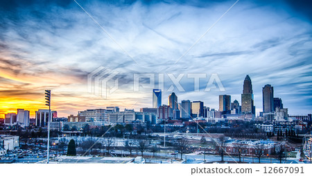 sunset over city of charlotte nc 12667091