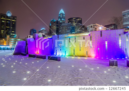charlotte queen city skyline near romare bearden park in winter snow 12667245