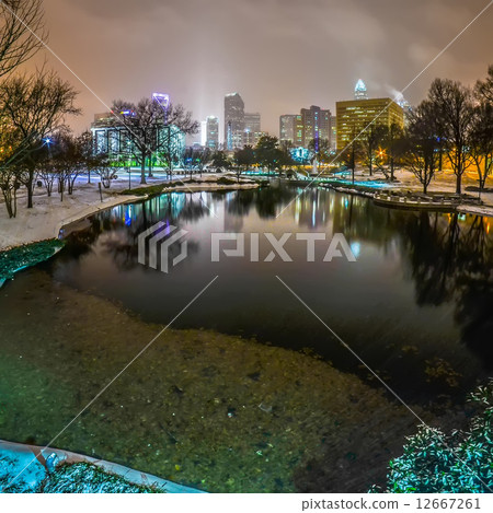 charlotte nc skyline covered in snow 12667261