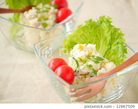 玉米和黃瓜土豆沙拉·白色背景（水平位置） 12667509