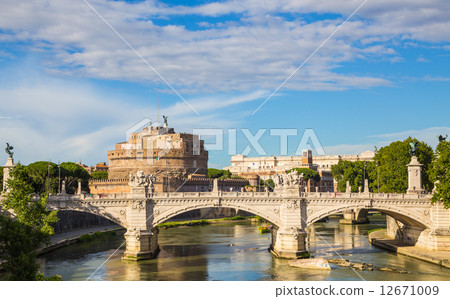 Castel Sant'Angelo with bridge by day and blue sky 12671009