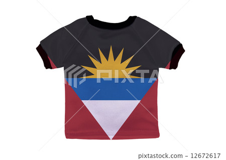 Small shirt with Antigua and Barbuda flag isolated on white back Small shirt with Antigua and Barbuda flag isolated on white back 12672617