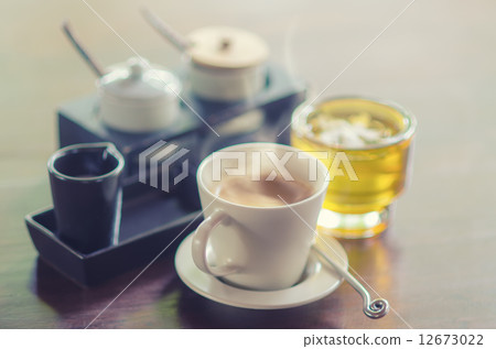 Coffee Cup and Green tea On Table Coffee Cup and Green tea On Table 12673022