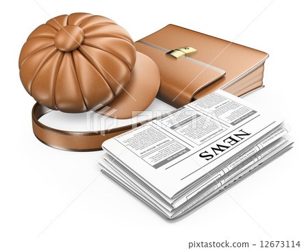 3D Cap briefcase and newspaper. Latest news concept 3D Cap briefcase and newspaper. Latest news concept 12673114
