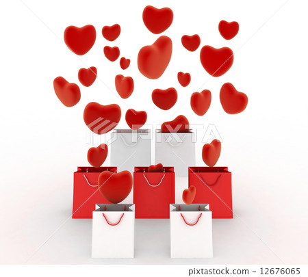 Hearts falling into gift bags Hearts falling into gift bags 12676065