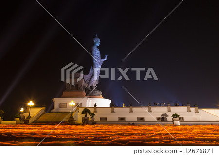 Makha Bucha Day at Phutthamonthon in Thailand. People walking pa 12676871