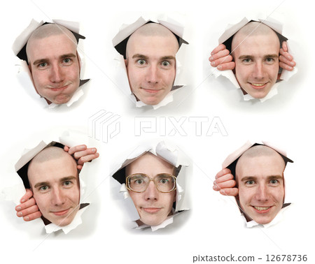 Six faces looking through holes 12678736