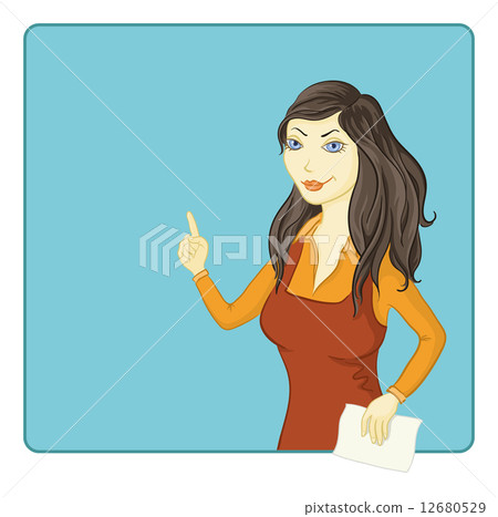 Girl points at the background 12680529