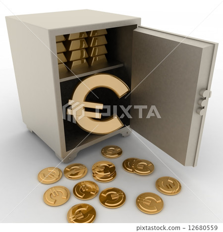 3d illustration of steel safe with euro sign inside 12680559