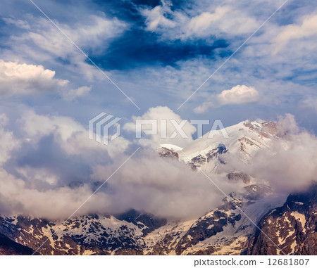 Snowcapped summit top of mountain in Himalayas Snowcapped summit top of mountain in Himalayas 12681807