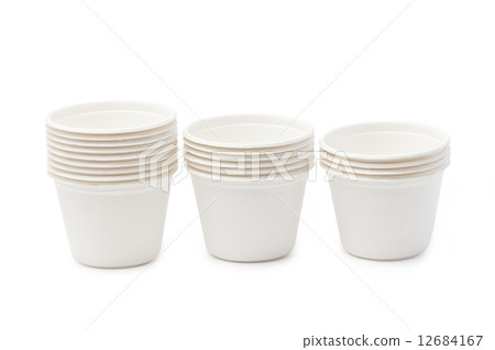 Biodegradable bowls stack isolated on white background. 12684167