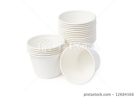 Biodegradable bowls stack isolated on white background. 12684168