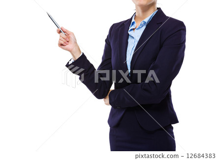 Businesswoman hold up with pen for presentation Businesswoman hold up with pen for presentation 12684383