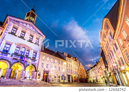 Ljubljana's city center, Slovenia, Europe. 12688742