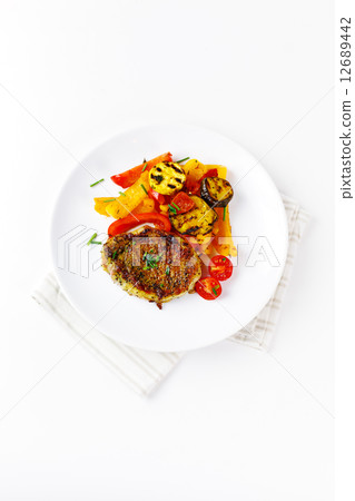 Roasted meat steak with veggies 12689442
