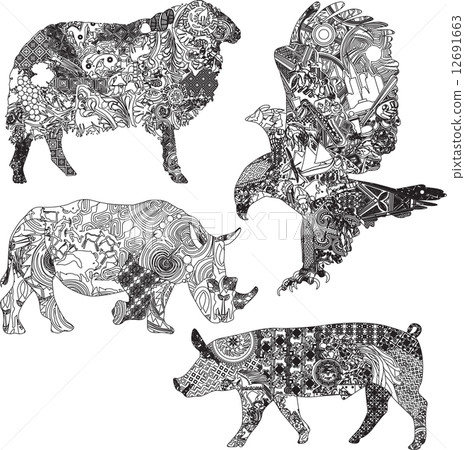 set of animals in the ethnic ornaments set of animals in the ethnic ornaments 12691663