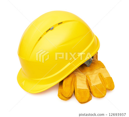 Yellow safety helmet and Protective gloves Yellow safety helmet and Protective gloves 12693937