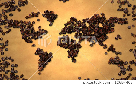 World map Coffee Bean on Old Paper 12694403