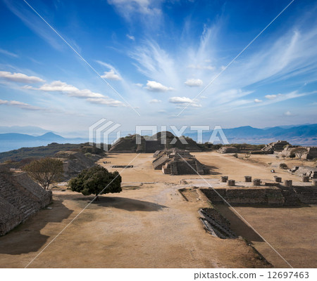 Ancient ruins on plateau Monte Alban in Mexico 12697463