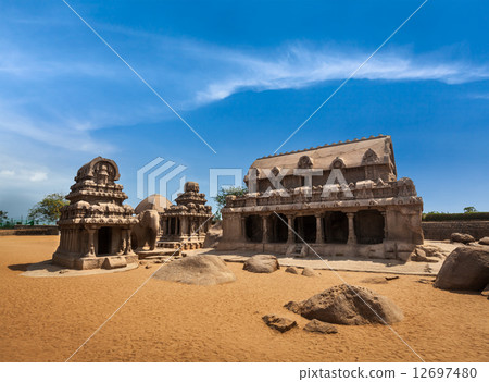 Five Rathas. Mahabalipuram, Tamil Nadu, South India Five Rathas. Mahabalipuram, Tamil Nadu, South India 12697480
