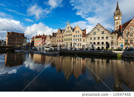 Ghent canal and Graslei street. Ghent, Belgium 12697488