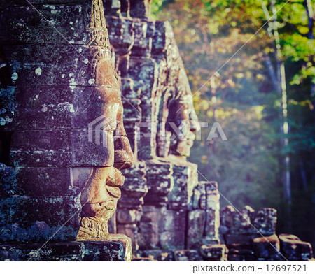 Faces of Bayon temple, Angkor, Cambodia Faces of Bayon temple, Angkor, Cambodia 12697521