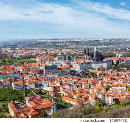 Aerial view of Hradchany: the Saint Vitus (St. Vitt's) Cathedral Aerial view of Hradchany: the Saint Vitus (St. Vitt's) Cathedral 12697688