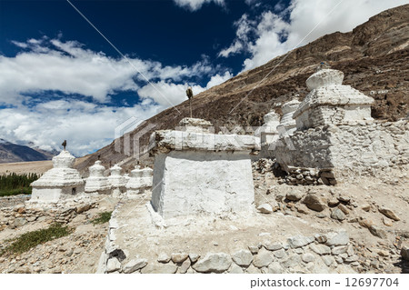 Chortens (Tibetan Buddhism stupas) in Himalayas. Nubra valley, L Chortens (Tibetan Buddhism stupas) in Himalayas. Nubra valley, L 12697704