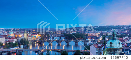 Panoramic view of Prague bridges over Vltava river from Letn** P 12697740