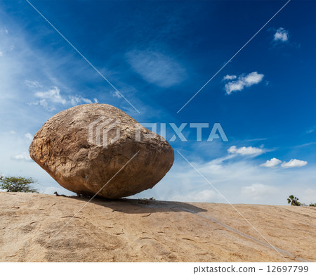 Krishna's butterball - balancing giant natural rock stone, Maha 12697799