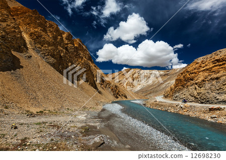 Himalayas landscape with motorbike 12698230